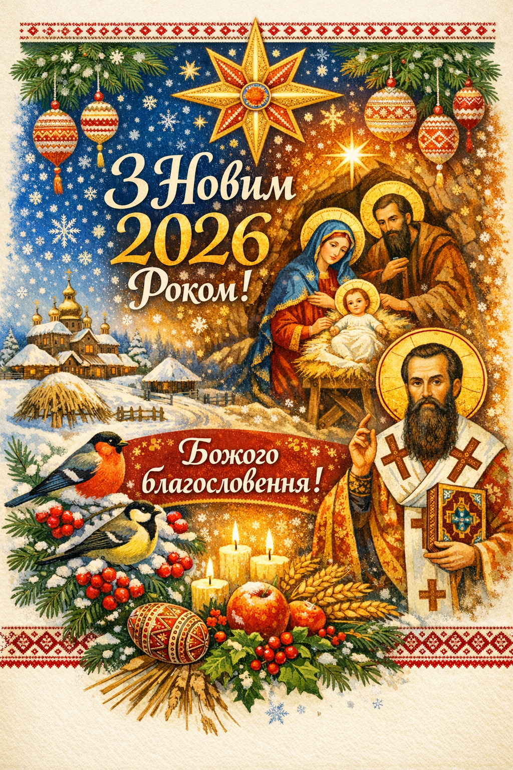 Листівка-привітання з Новим 2026 Роком Господнім.